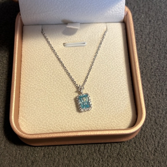 Aquamarine and CZ Silver Necklace - NWOT - Picture 2 of 10